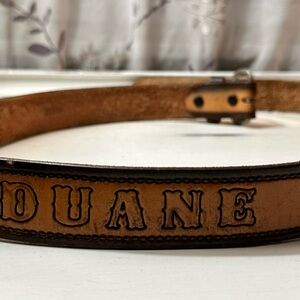 Brown Leather Belt with Custom Name Duane